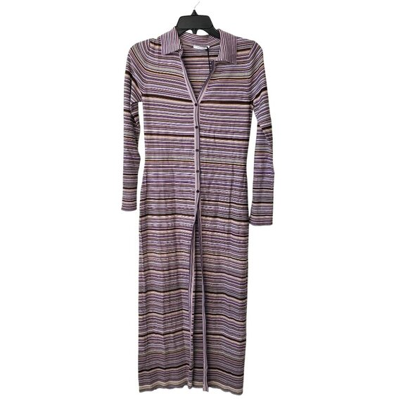 NEW Ninety-Percent Long Line Cardigan Purple Stripe Duster Cotton Sustainable - Picture 4 of 14